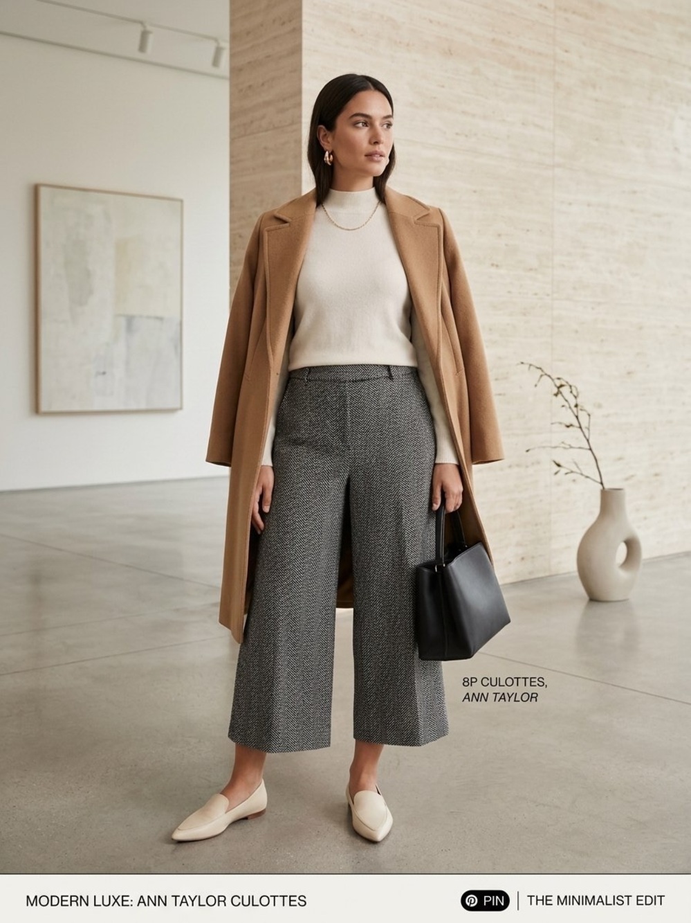 Ann Taylor Belted Wide-Leg Cropped Pants Herringbone ( The Marina Wide-Leg Crop)